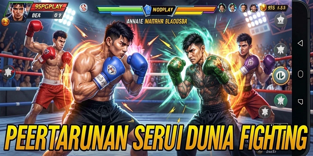 Screenshot menunjukkan aksi pertarungan intens dalam 95PGPLAY.