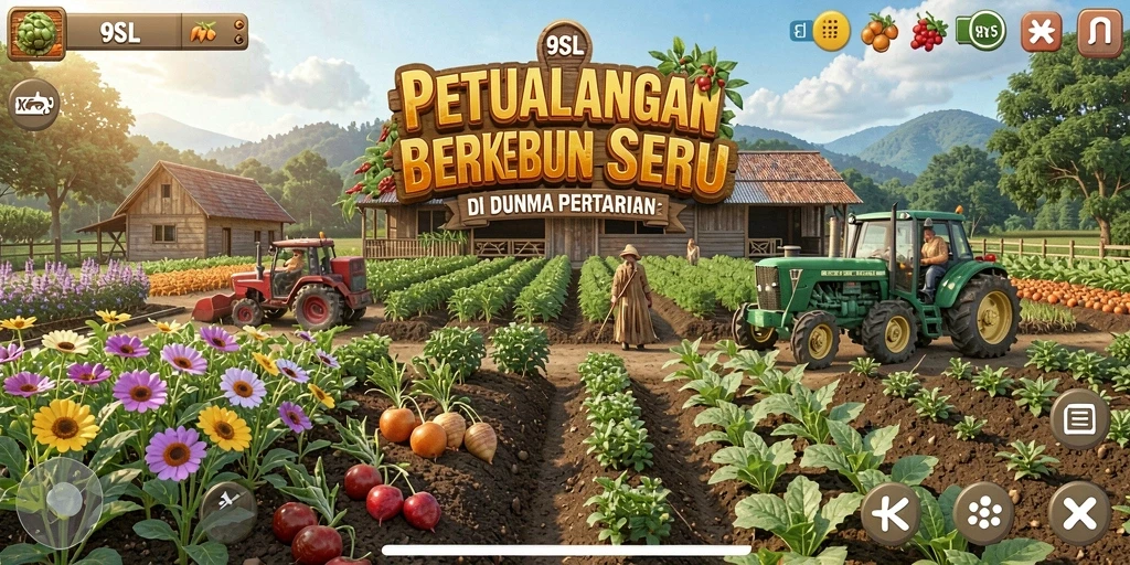 Gameplay seru dan interaktif dalam 9SL yang menggambarkan pertanian.