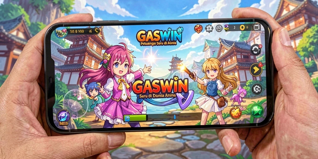 Screenshot GASWIN menampilkan aksi seru karakter anime.