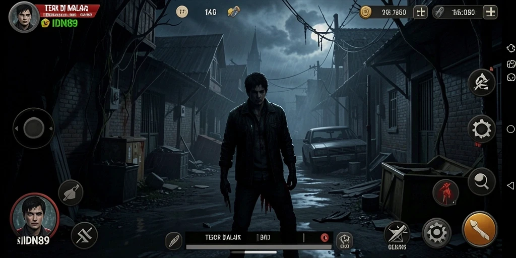 Screenshot aktivitas gameplay IDN89 menunjukkan suasana Horror yang intens.