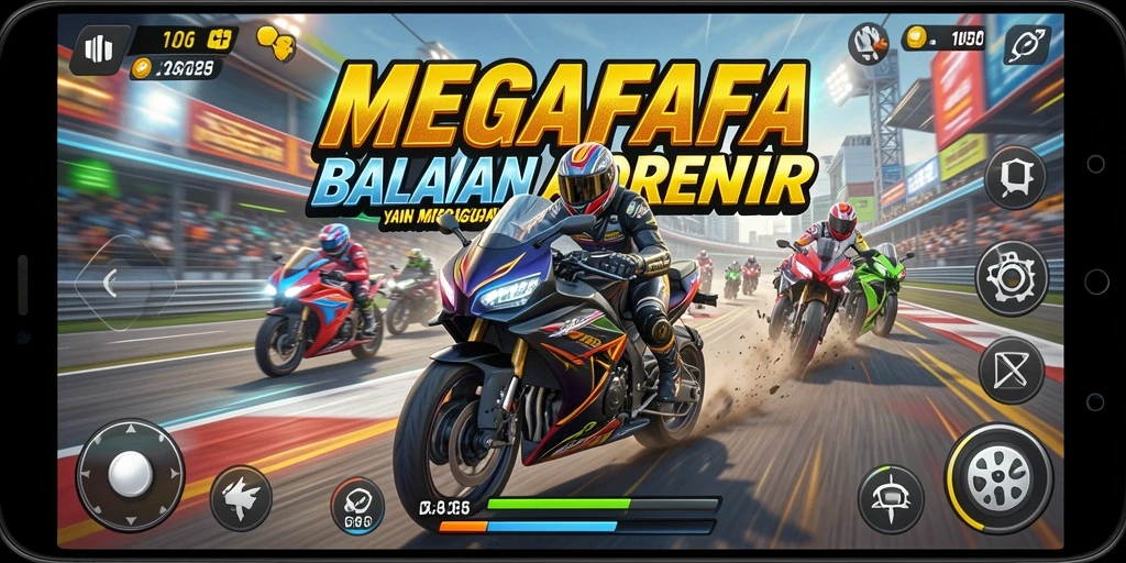 Tampilan gameplay seru balapan motor di MEGAFAFA.