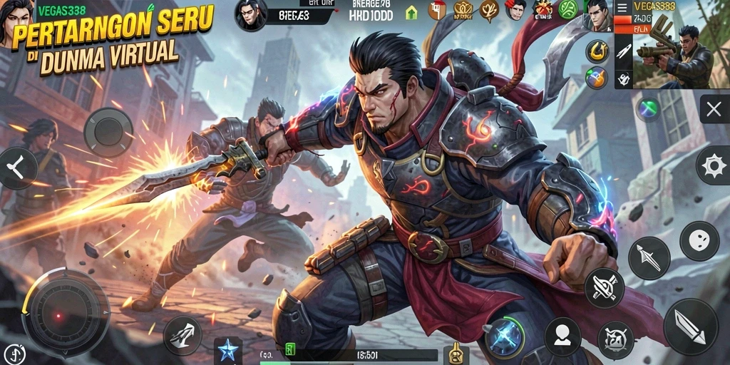 Screenshot gameplay VEGAS338 dengan pertarungan seru antara karakter.